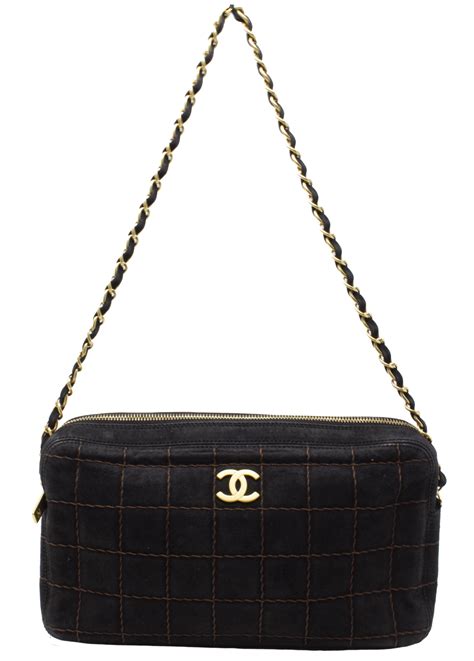 auth chanel chocolate bar navy black denim leather shoulder bag|Auth CHANEL Chocolate Bar A15285 Light Blue Black Denim .